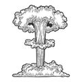 Nuclear Bomb Explosion Engraving Vector