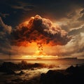 Nuclear Bomb Explosion Mushroom Cloud Illustration Generative AI technology. Royalty Free Stock Photo