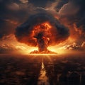 Nuclear Bomb Explosion Mushroom Cloud Illustration Generative AI technology. Royalty Free Stock Photo