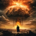 Nuclear Bomb Explosion Mushroom Cloud Illustration Generative AI technology. Royalty Free Stock Photo