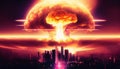 Nuclear bomb explosion over a modern city during world war Royalty Free Stock Photo