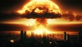 Nuclear bomb explosion over a modern city during world war Royalty Free Stock Photo
