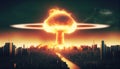 Nuclear bomb explosion over a modern city during world war Royalty Free Stock Photo