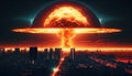 Nuclear bomb explosion over a modern city during world war Royalty Free Stock Photo