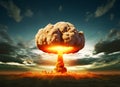 Nuclear bomb explosion during world war. AI generated Royalty Free Stock Photo