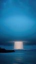 Nuclear Boom Creating a Bright Light in a Dark, Cloudy Sky Over the Ocean During Late Evening Royalty Free Stock Photo