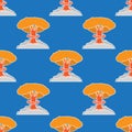 Nuclear Burst Seamless Pattern. Cartoon Bomb Explosion. Radioactive Atomic Power. Symbol of War. Big Mushroom Cloud. Royalty Free Stock Photo