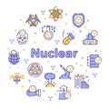 Nuclear color linear icon set. Editable stroke. Missile, radioactive, shelter, bomb effect