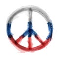 Nuclear Disarmament symbol with Russia flag color . Realistic watercolor painting design . Peace concept . Vector