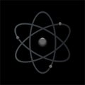 Nuclear Energy Atom symbol vector. Black background with 3D electrons and nucleus