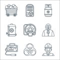 nuclear energy line icons. linear set. quality vector line set such as engineer, radiation, geiger counter, protective wear, ct