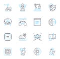 Nuclear Energy linear icons set. Fission, Fusion, Reactor, Radiation, Uranium, Plutonium, Electricity line vector and