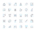 Nuclear Energy linear icons set. Fission, Fusion, Reactor, Radiation, Uranium, Plutonium, Electricity line vector and