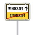 From Nuclear energy to wind energy sign. German Translation: Von Atomkraft zu Windkraft Schild. Royalty Free Stock Photo