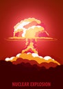 Nuclear Explosion. Cartoon Retro poster. Mushroom cloud. Vector illustration. Royalty Free Stock Photo