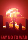 Nuclear Explosion in the city. North Korea Say no to war. Cartoon Retro poster. Vector illustration. Royalty Free Stock Photo