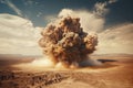 Nuclear explosion in the desert. Puffs of sand and ash against the sky. Apocalypse. War. Nuclear threat. Third World War