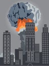 Nuclear explosion. Large mushroom cloud in the city. Atomic bomb