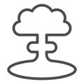 Nuclear explosion line icon. Atomic bomb bang, mushroom shape toxic cloud symbol, outline style pictogram on white Royalty Free Stock Photo