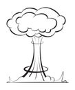 Nuclear explosion in a linear style. Danger of using weapons of mass destruction. International Day Against Nuclear Tests. Black Royalty Free Stock Photo