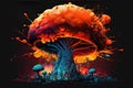 Nuclear explosion, mushroom cloud of exploding atomic bomb burning in empty place. Nuke energy. Armageddon concept. Generative Ai