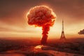 Nuclear explosion in Paris by drone view