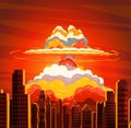 Nuclear explosion, radioactive cloud on city