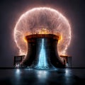 Nuclear Explosion. Radioactive Cloud Expanding from a Melting Reactor and Radiation Leak