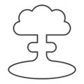 Nuclear explosion thin line icon. Atomic bomb bang, mushroom shape toxic cloud symbol, outline style pictogram on white Royalty Free Stock Photo