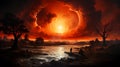 Nuclear explosion water color painting style