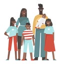 Nuclear black family woman and man with kids. Flat design illustration. Vector