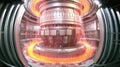 Nuclear fusion reactor representation of clean infinite energy. Tokamak torus interior with a magnetic field containing plasma
