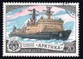 Nuclear icebreaker Arctic imaged on Soviet postage stamp