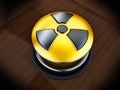 Nuclear launch button on reflective wooden table.. 3D illustration Royalty Free Stock Photo