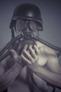 Nuclear, Man with black gas mask, pollution concept and ecologic