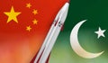 Nuclear missile of China and Pakistan on flags background