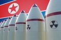 Nuclear missiles and North Korea flag in background. 3D rendered illustration