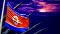 North Korea flag and Nuclear missiles on sunset sky background Royalty Free Stock Photo