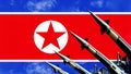 Nuclear missiles and North Korea flag in background Royalty Free Stock Photo