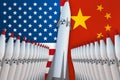 Nuclear missiles of USA and China in a row and their flags