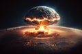 Nuclear mushroom from an atomic bomb on planet view from space. Concept of a global catastrophe armageddon apocalypse Royalty Free Stock Photo