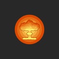 Nuclear mushroom cloud logo, nuclear explosion icon round shape orange gradient. Danger of nuclear war antiwar poster mockup