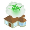 Nuclear pollution icon isometric vector. Radioactive cloud over dwelling house