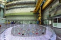 Nuclear power plant. Central hall of the nuclear reactor, reactor lid, maintenance and replacement of the reactor fuel elements