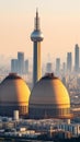 Nuclear Power Plant and City Skyline at Dusk Royalty Free Stock Photo