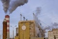 Nuclear power plant discharges steam into the atmosphere