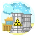 Nuclear power plant and factory. Nuclear energy industrial concept. Vector illustration in flat style