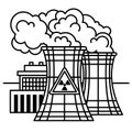 Nuclear power plant and factory. Nuclear energy industrial concept. Vector line art illustration