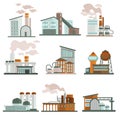 Nuclear power plant or factory isolated icons, industrial zone Royalty Free Stock Photo