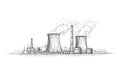 Nuclear power plant hand drawn sketch. Vector.